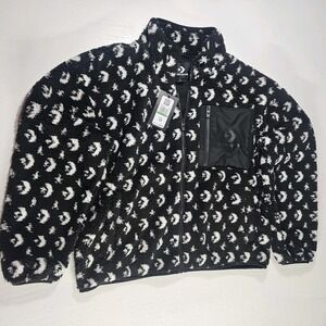 NWT Converse Women Black Logo Patterned Fleece Teddy Full Zip Jacket L MSRP $120